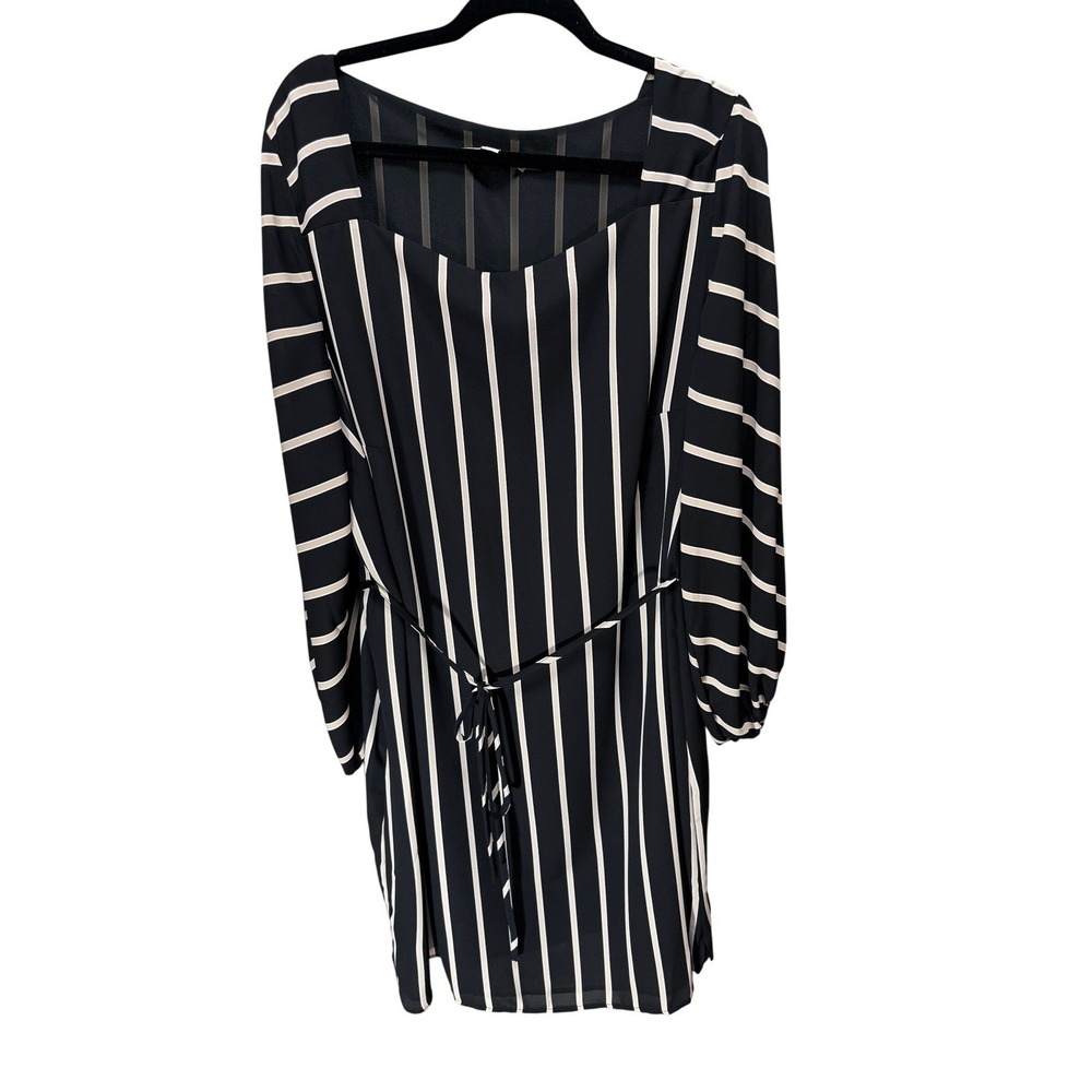 Loft Striped Shift Dress Womens 18 Plus Black Stripe Square Neck Belted Office
